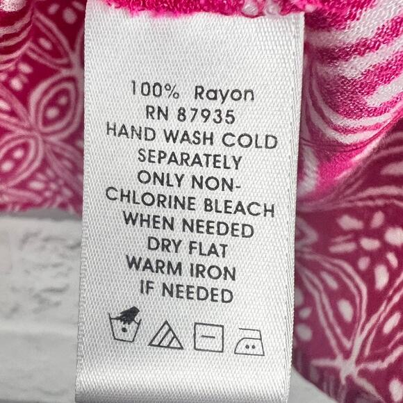 SUSAN GRAVER Women's L Pink White Rayon‎ 3/4 Flare Sleeve Boho Keyhole Tunic Top - Picture 7 of 11